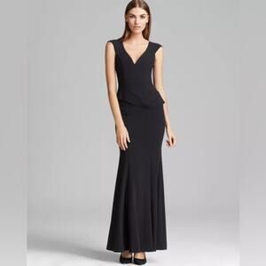 Black Halo Eve Wren V-Neck Peplum Gown in Black SIZE 4